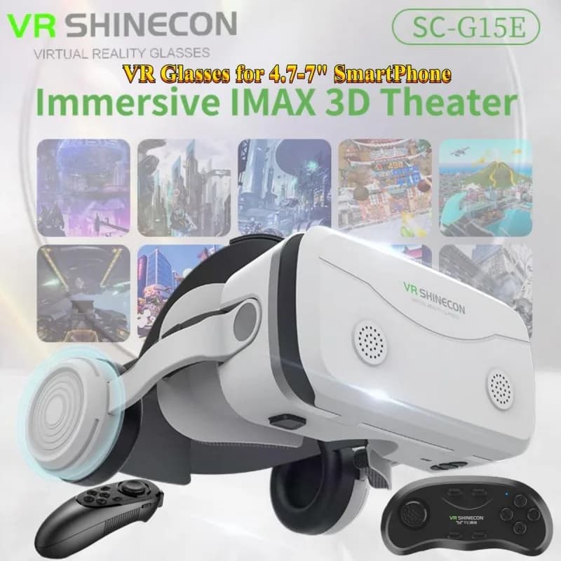 G15E VR نظارات IMAX أفلام ثلاثية الأبعاد الواقع الافتراضي VR نظارات Google صندوق من الورق المقوى VR خوذة للهاتف 4.7-7 بوصة ، دعم عصا التحكم في اللعبة