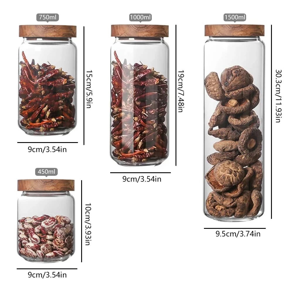 1pcs Wood Lid Orgnizer Glass Airtight Canister Kitchen Storage Bottles Jar Sealed Food Container Ginger Cereal Dispenser Set - 6