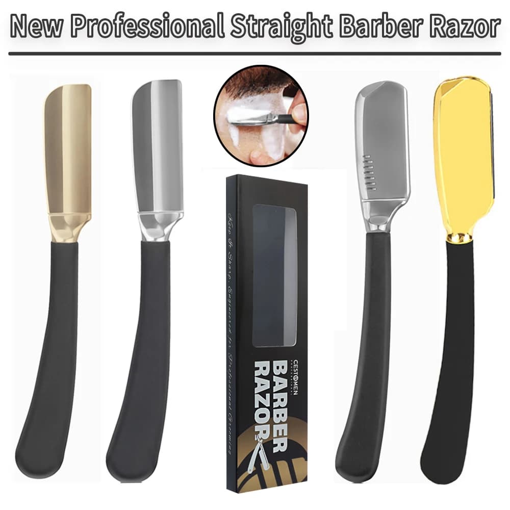 ماكينة حلاقة جديدة ذات حافة مستقيمة لإزالة شعر اللحية للرجال أدوات إزالة الشعر حامل سكين حلاقة من الفولاذ المقاوم للصدأ آمن من سبائك الزنك القابلة للطي