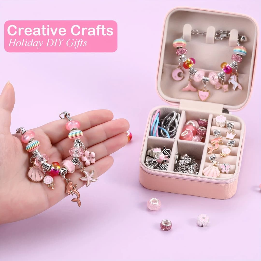 طقم صنع سوار من الخرز الساحر 68 قطعة، صندوق هدايا لصنع قلادة سوار مطرز يدويًا، مجموعة هدايا سلسلة يونيكورن وحورية البحر - 5