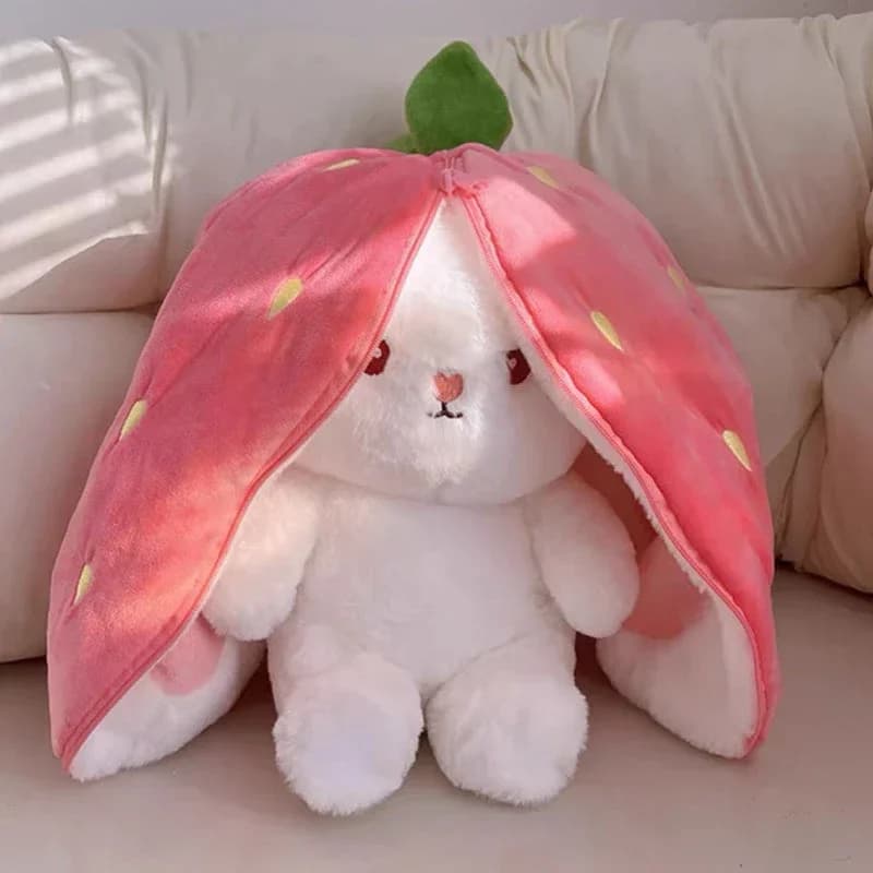 25cm Cute Strawberry Carrot Rabbit Plush Toy Stuffed Creative Into Fruit Transform Baby Cuddly Bunny Doll for Kid Birthday Gift - 3