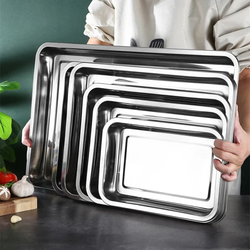 Stainless Steel Barbecue Tea Storage Serving Trays Rectangle Steamed Rice Sausage Plate Grill Meat Restaurant Metal Utensils - 2