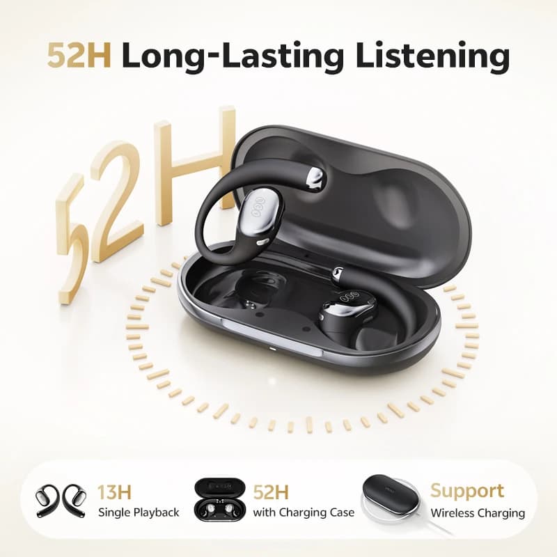 سماعات أذن QCY Crossky R70 لاسلكية مفتوحة الأذن، دقة عالية مع LDAC، بلوتوث 6.0، تعزيز الباس، صوت مكاني - 5