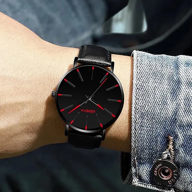 3pcs Set Fashion Mens Watches Luxury Casual Leather Quartz Wristwatch Men Business Sports Wrist Watch Bracelet Necklace Set - 6