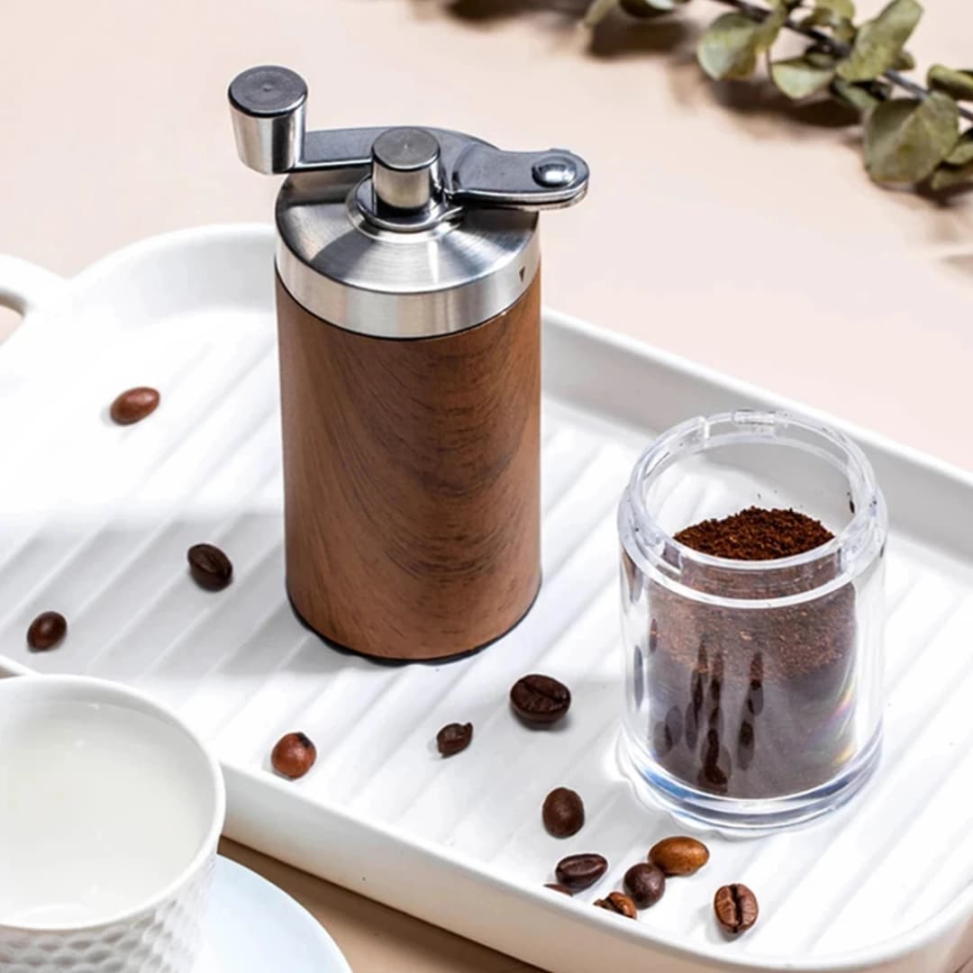 1PCS Coffee Bean Grinder Portable Wood Grain Stainless Steel Crank Hand Hand Coffee Grinder Kitchen Tool Grinder - 5