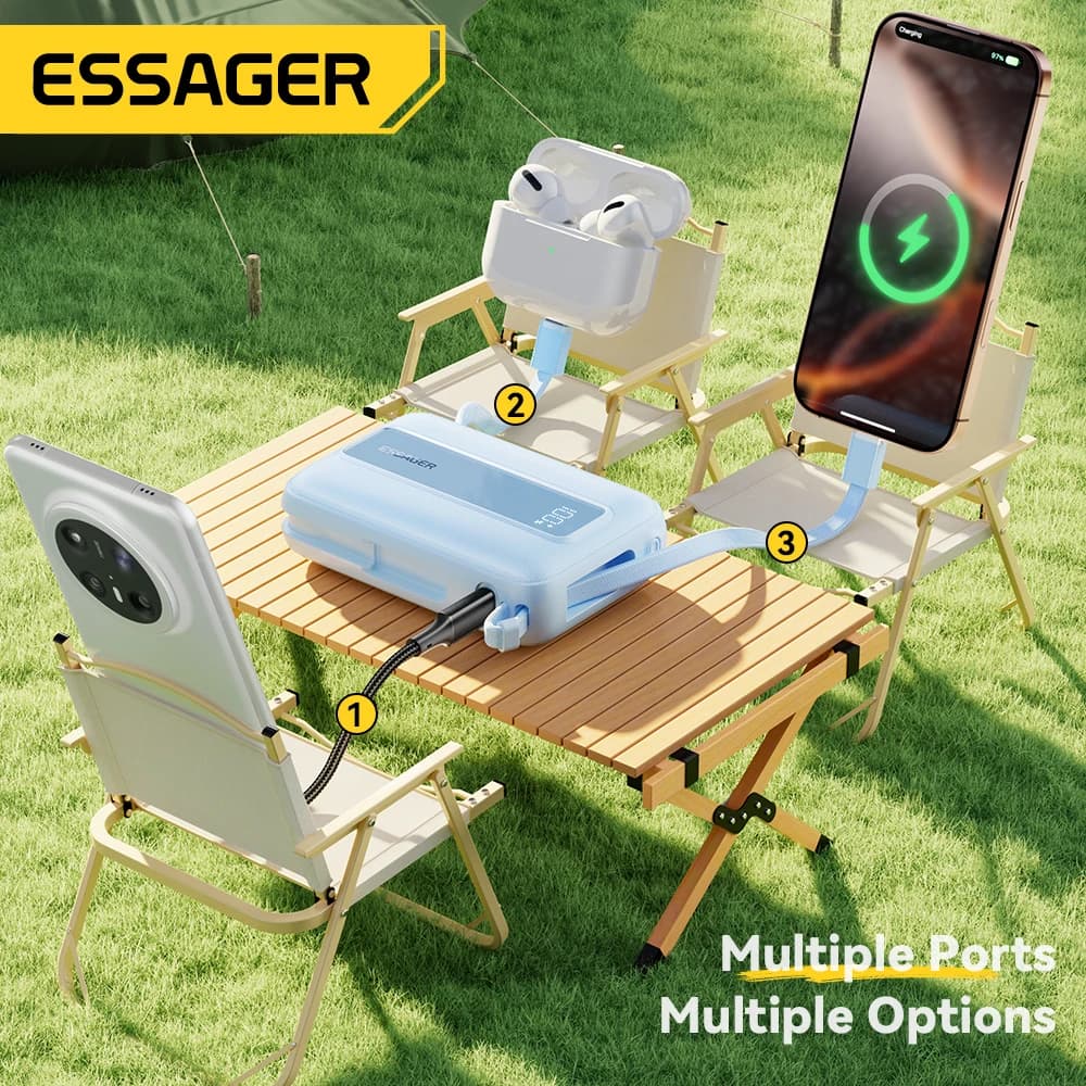 بنك طاقة من Essager بسعة 20000mAh، شحن سريع PD22.5W، شاحن بطارية خارجي محمول لهواتف آيفون وهواوي وآيباد - 4