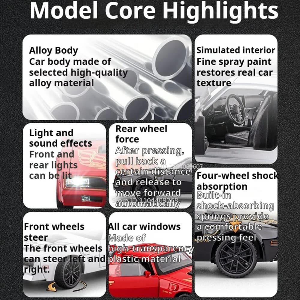 نموذج سيارة Firebird Viper مقاس 1:32 لعبة صوت وإضاءة سيارة سحب الأبواب مفتوحة نماذج سبائك مصبوبة هدايا قابلة للجمع للأطفال - 2