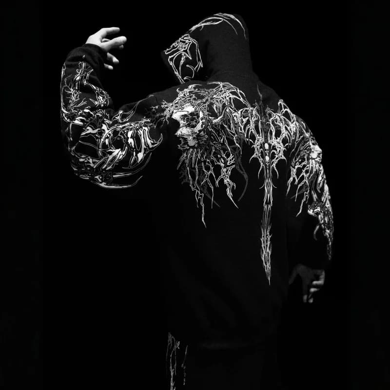 2025New American Style Men's Hooded Sweatshirt Trendy Brand Dark Style Sports Fitness High Street Autumn Winter Men's Sweatshirt