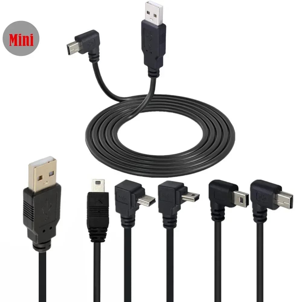 كابل بيانات USB ذكر A إلى Mini USB B ذكر 5Pin محول زاوية 90 درجة لأعلى/لأسفل/لليسار/لليمين شحن مزامنة 0.25 متر 0.5 متر 1.5 متر 3 متر 5 متر