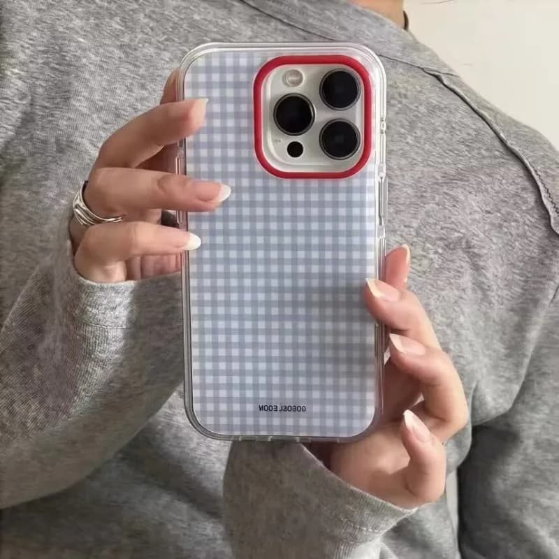 غطاء هاتف بنمط شبكة مربعات زرقاء عصرية لهواتف آيفون 17 برو 16 15 14 13 12 11 برو ماكس 16e X XR XS ماكس 7 8 بلس غطاء ناعم - 5