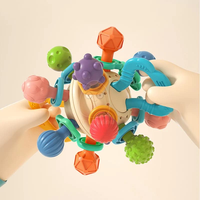 لعبة خشخيشة للأطفال كرة نشاط من السيليكون للتدريب الحسي الناعم 0 12 شهرًا جرس يدوي للتطوير ألعاب تعليمية مبكرة للرضع - 3