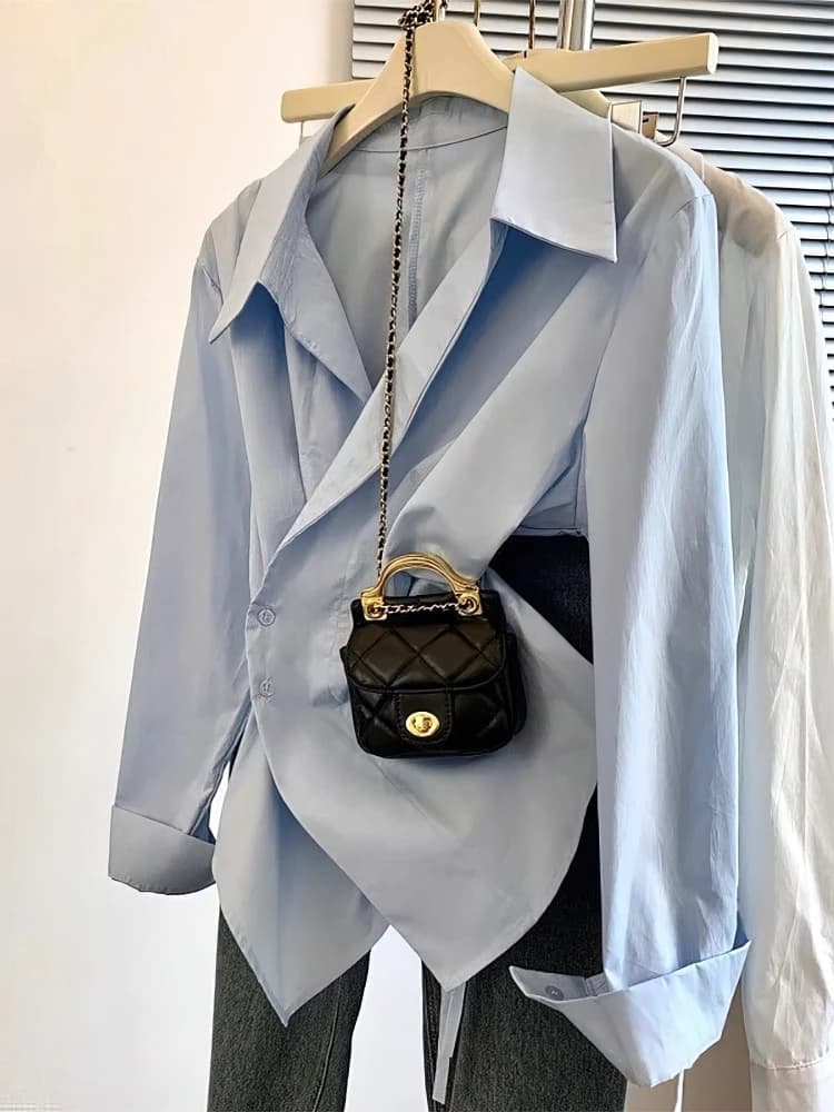 قميص بولو طويل الأكمام غير منتظم للسيدات، تونيك أبيض أنيق، بلوزة أساسية، ملابس عمل عصرية - 3