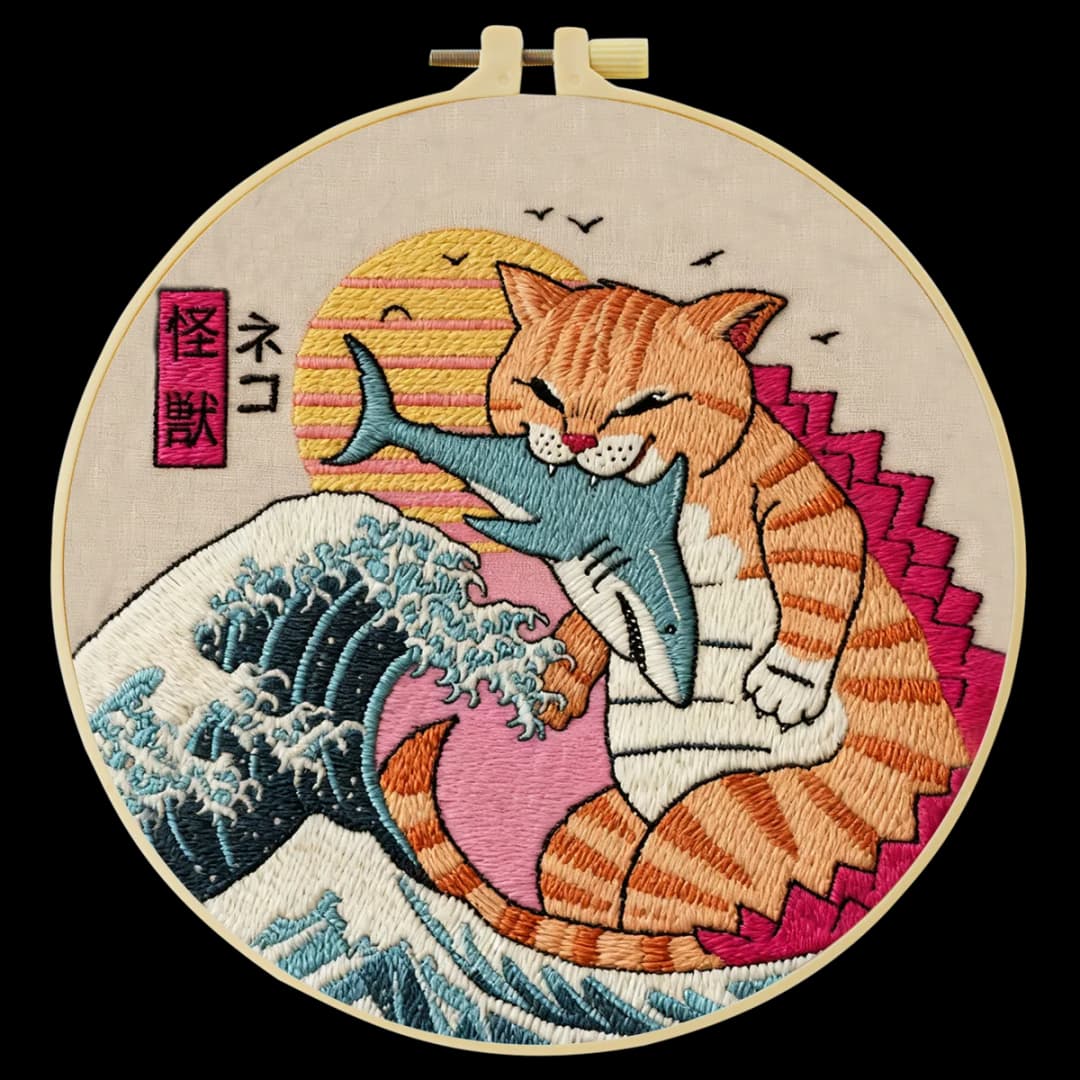 1pc 20X20CM/15X15CM 7.87/6.3inch Monster Cat Embroidery Starter Kit DIY Kit DIY Embroidery Kit Manualidades Needle Art - 5
