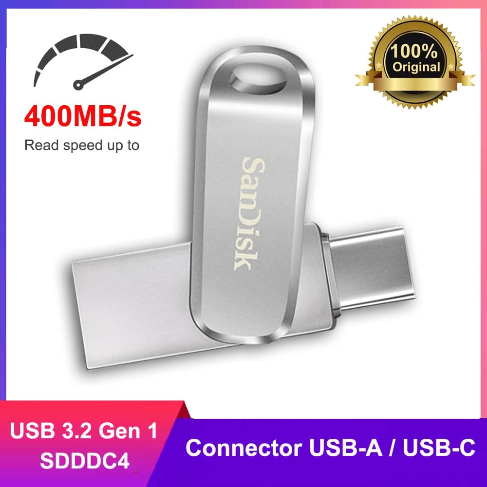 SanDisk SDDDC4 Ultra Dual Drive Luxe USB 3.2 Flash Drive 64GB Type C 128GB 256GB 512GB Metal Type A OTG 2-in-1 flash Flash Drive