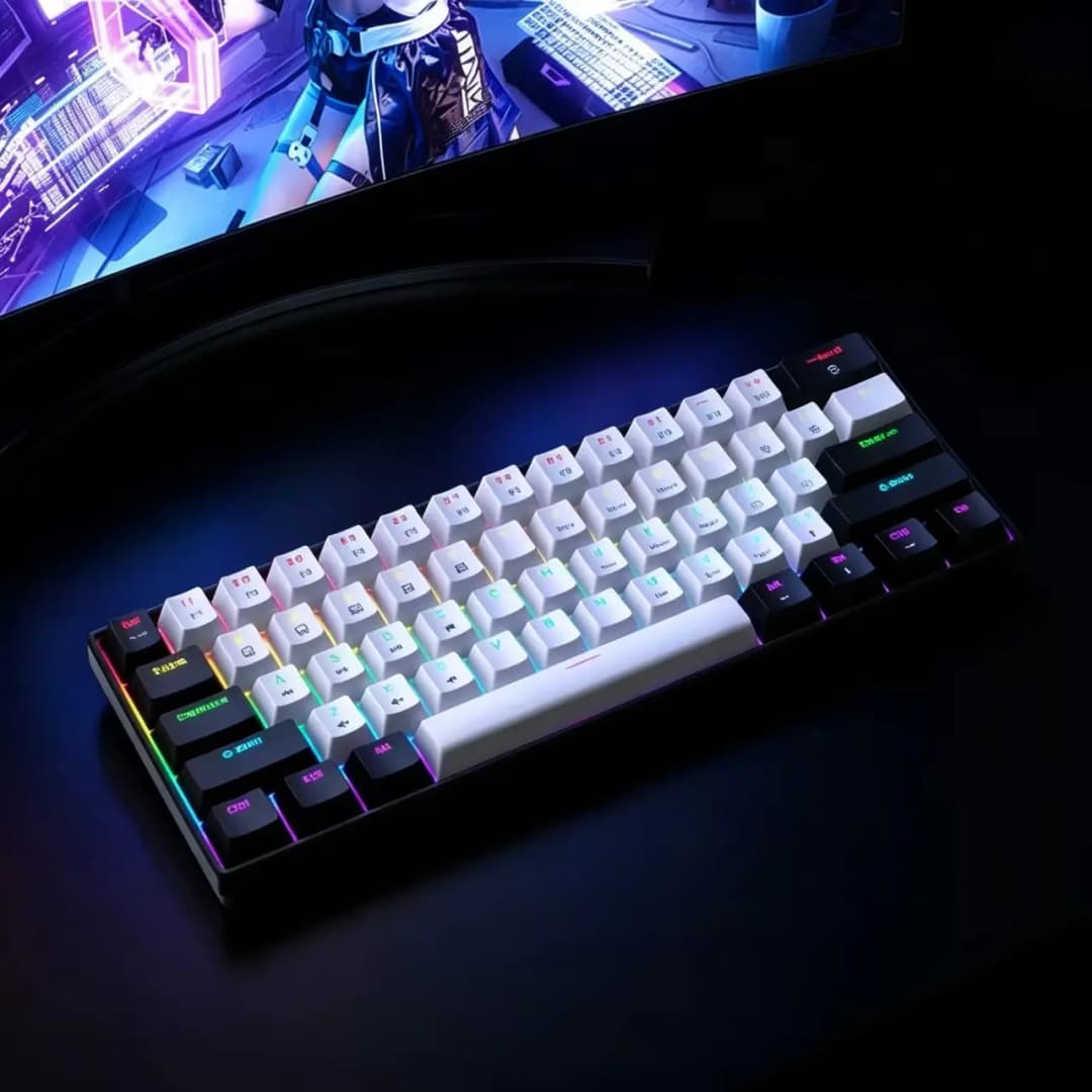 لوحة مفاتيح ميكانيكية سلكية للألعاب 60% مع إضاءة RGB خلفية، تصميم مدمج للكمبيوتر/Mac، سهلة الحمل للسفر - 4