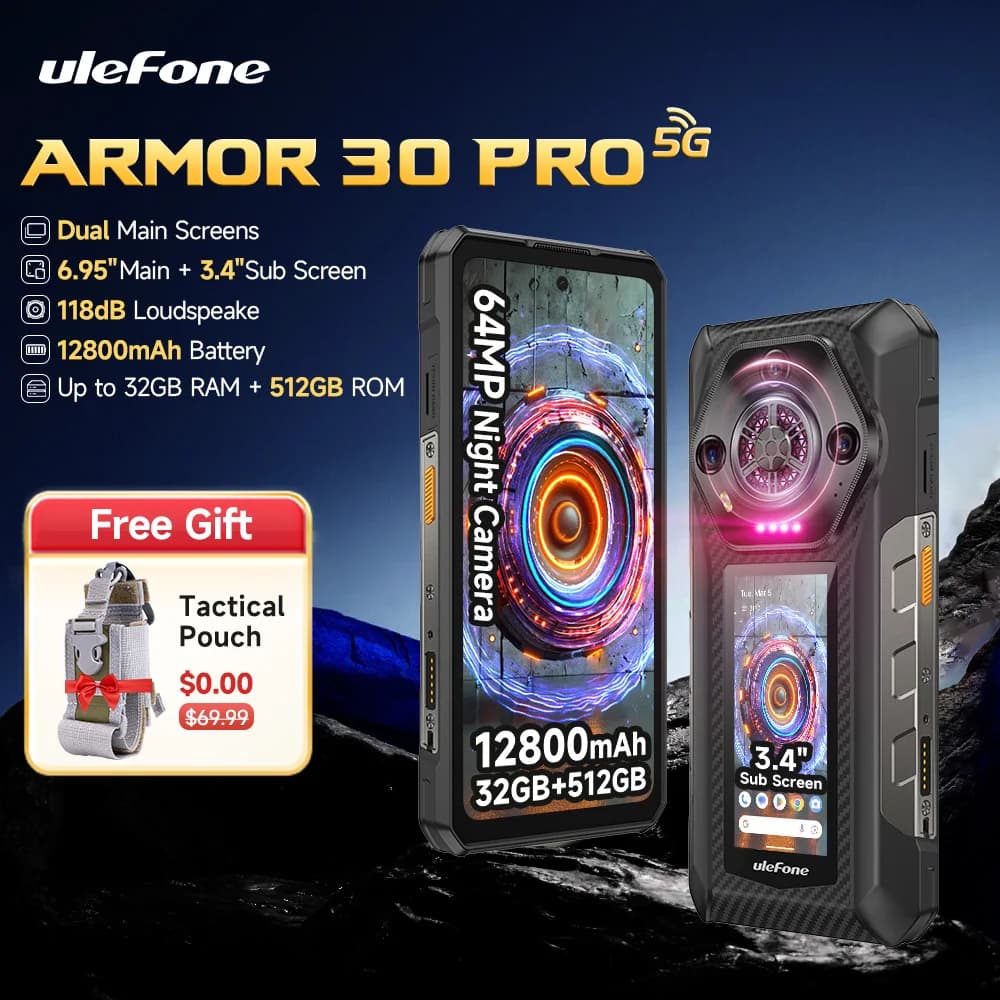 هاتف Ulefone Armor 30 Pro 5G متين بنظام Android هاتف ذكي 6.95 بوصة 120 هرتز ذاكرة قراءة فقط 512 جيجابايت ، 12800 مللي أمبير في الساعة كاميرا ليلية 64 ميجابكسل NFC Dimensity 7300X