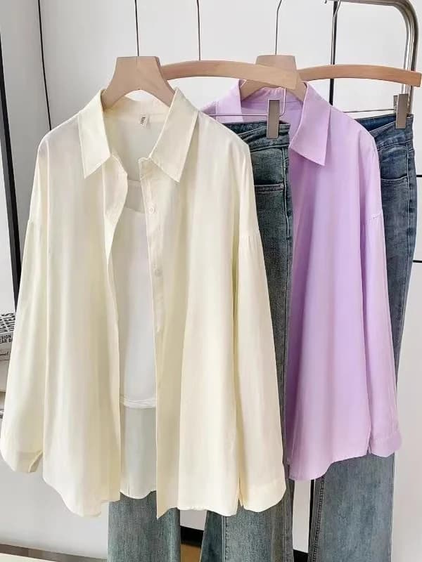 Dopamine Hong Kong Style Retro Korean Collar Long Sleeve Shirt Fashionable Versatile Lazy Slimming Commute Top Women's Shirt - 4