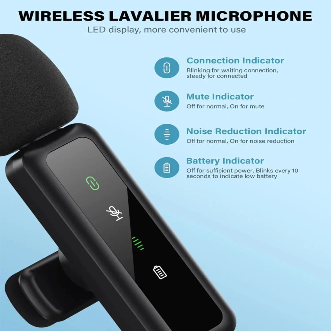 Lavalier Wireless Microphone 80mAh Rechargeable Battery Clip-On Podcast Mic for Streaming Vlogging Voice Recording Plug & Play - 3