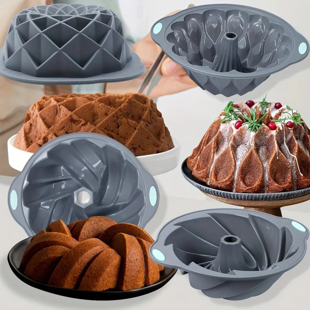 Silicone Bakeware Set Versatile Cake Molds Non-Stick Flower & Assorted Shapes Baking Pans Muffins Chocolates Moulds - 6