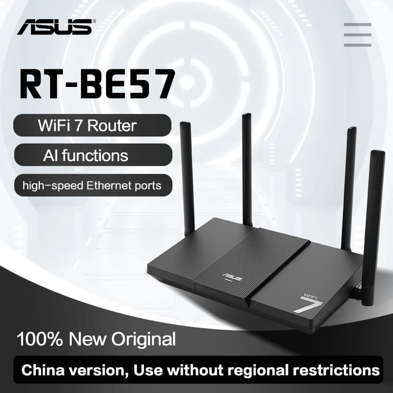 راوتر ASUS RT-BE57 TUF Gaming WiFi7 بمنفذ 2.5G وتسريع لاسلكي للألعاب ومتوافق مع AiMesh وBE3600 وراوتر واي فاي 7 و5G