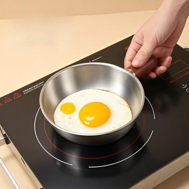 قدر صغير من الفولاذ المقاوم للصدأ بمقبض خشبي، 14 سم، مناسب للتخييم والمطبخ - 4