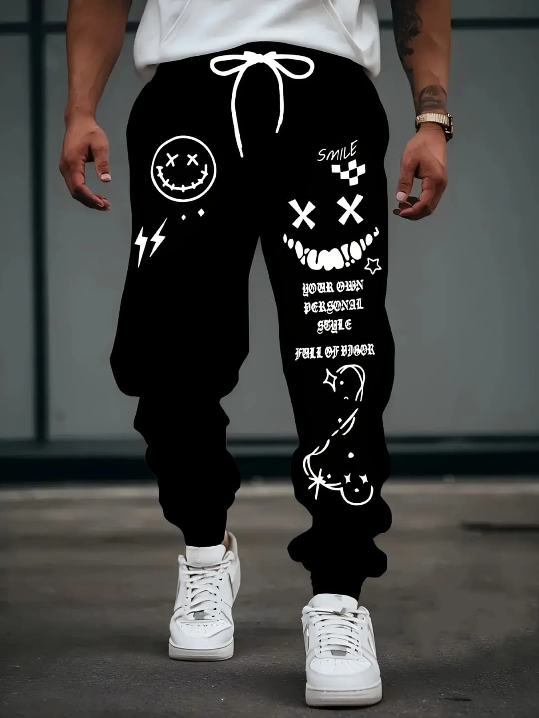 بنطلون رجالي طويل جديد لخريف 2025، كاجوال، تزلج، وجه مبتسم مطبوع، بنطلون هيب هوب خارجي - 2