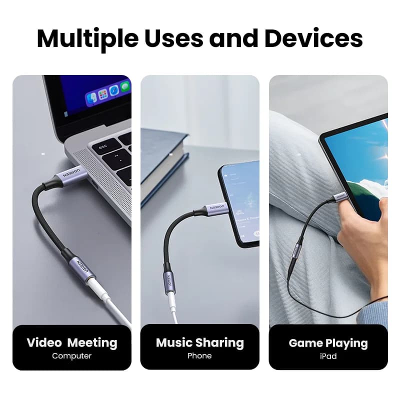 كابل USB Type-C إلى 3.5mm لسماعات الأذن من UGREEN مع محول صوت لأجهزة شاومي Mi10 وهواوي P30 وOneplus 9 - 4