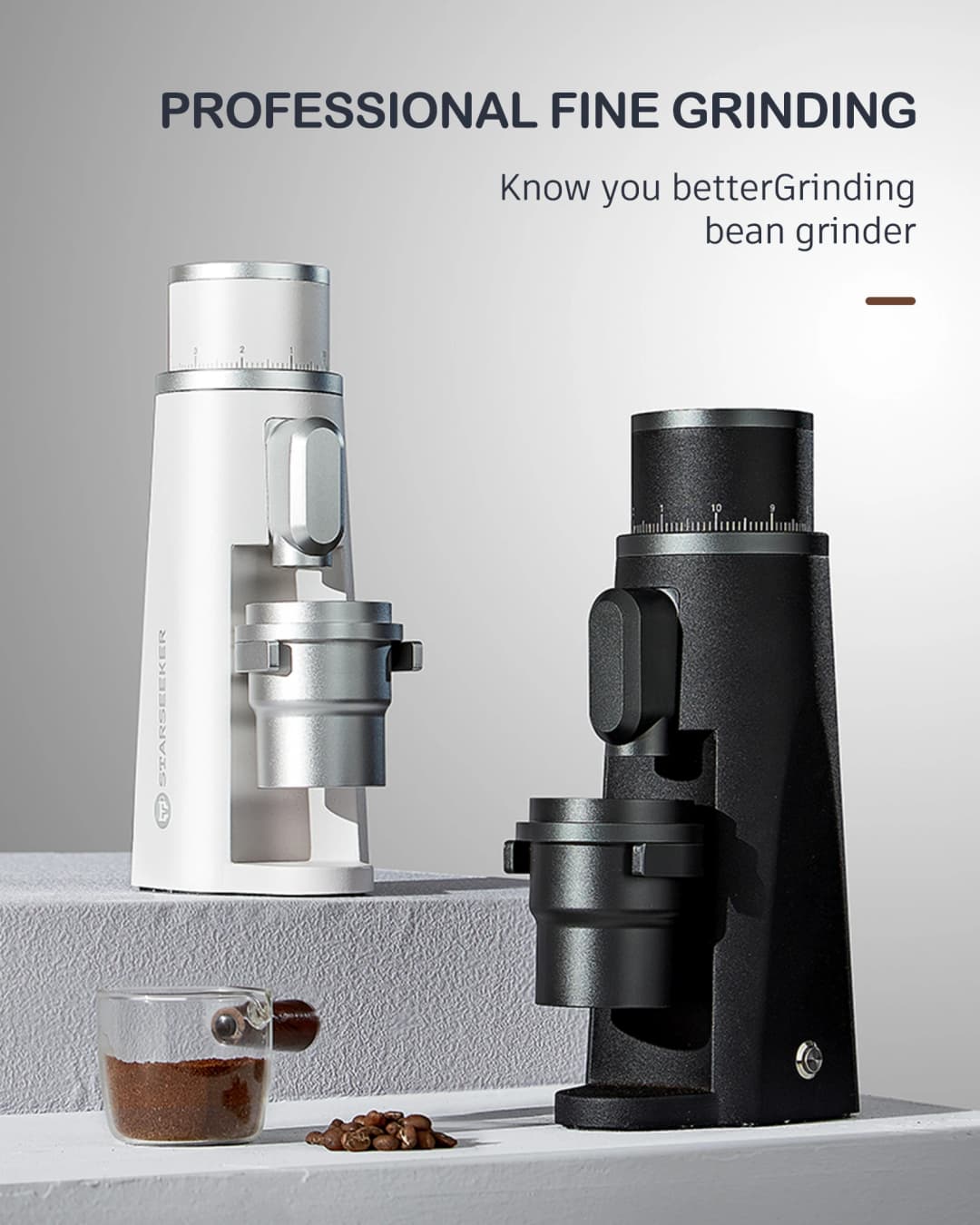 مطحنة قهوة من STARSEEKER EDGE، تيتانيوم، 48MM، إسبريسو، ضبط نعومة بلا درجات، كهربائية، أسود