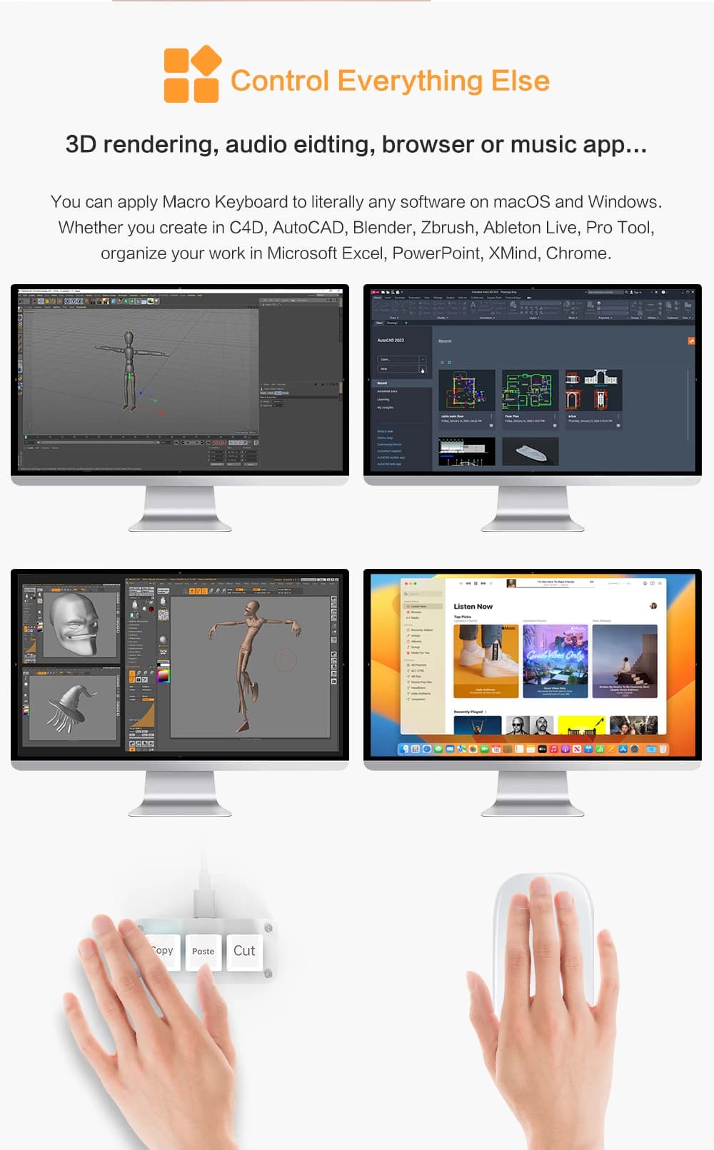 لوحة مفاتيح ماكرو برمجة RGB بـ 3 مفاتيح، لوحة مفاتيح صغيرة لألعاب الفوتوشوب مع Hotswap، زر نسخ ولصق، Macropad - 4