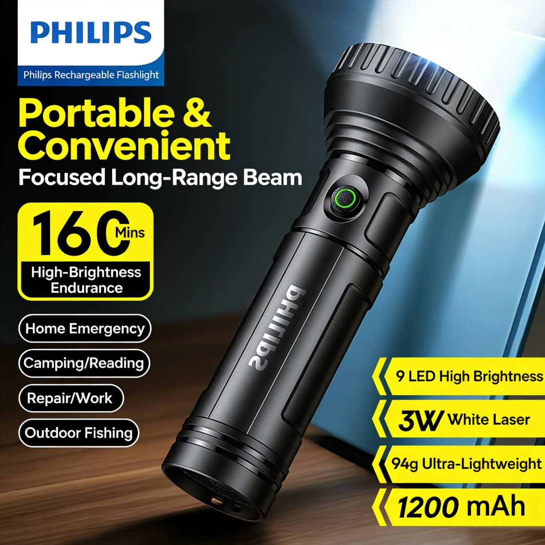 Philips SFL 1252 Ultra-Light 94g LED Flashlight with 9 Bright Beads Long Battery Life 160 Minutes - 2