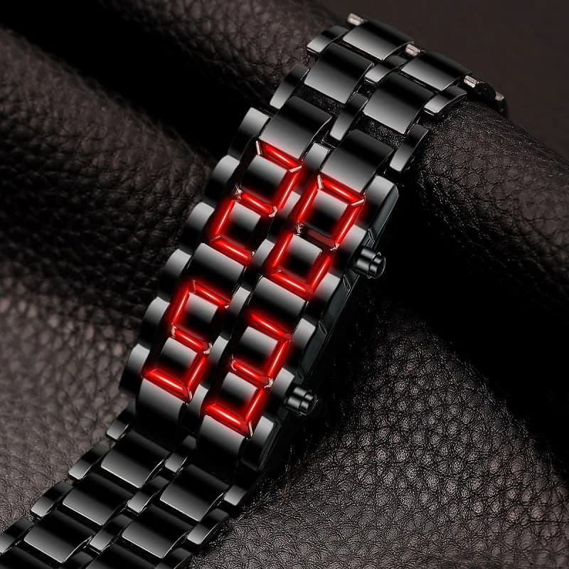 Fashion Mens Digital Lava Wrist Watch Men Black Full Metal Red Blue LED Display Watches Gifts for Male Boy Sport Creative Clock - 3