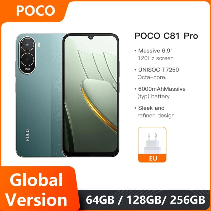 Global Version POCO C81 Pro Smartphone 6.9 inch 120Hz Display 6000mAh Battery UNISOC T7250 Octa Core HyperOS 3 2026 Mobile Phone