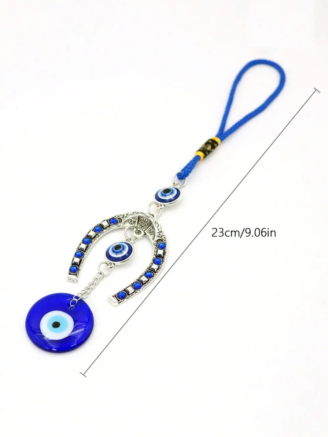 1 قطعة عين الشيطان حدوة الحصان على شكل العين الزرقاء حجر الراين قلادة تزيين محظوظة ، سلسلة المفاتيح وشماعة السيارة - 6