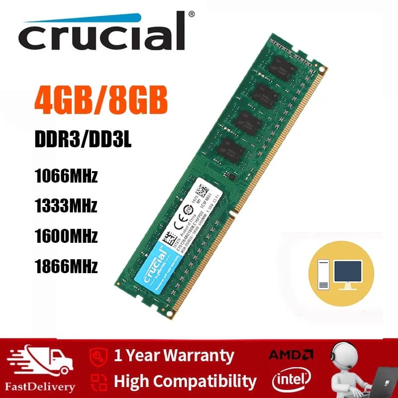 DDR3 Memory PC RAM Crucial DDR3 RAM Dektop 2GB 4GB 8GB 1333mhz 1600mhz 1866mhz DIMM PC3-12800 PC RAM