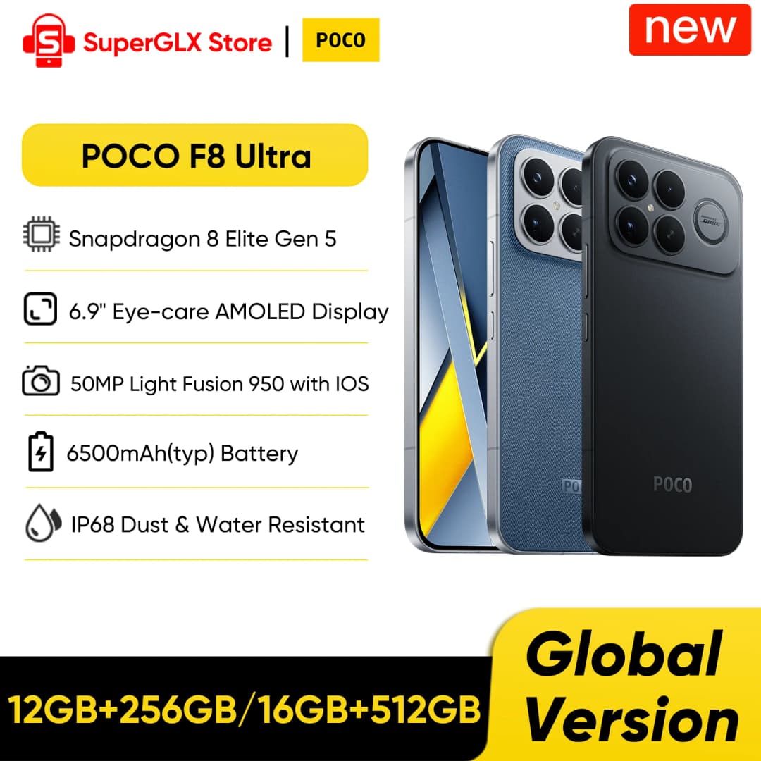 هاتف POCO F8 Ultra الأصلي الإصدار العالمي 5G مع معالج Snapdragon 8 Elite Gen 5 وكاميرا 50 ميجابكسل وشاشة AMOLED مقاس 6.9 بوصة وبطارية 6500 مللي أمبير وشحن فائق السرعة 100 واط