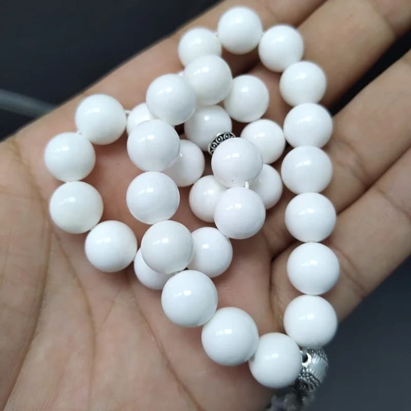 سبحة طبيعية من الصدف الأبيض 5A - أساور هدية في رمضان - إكسسوارات مجوهرات عربية - مسبحة للمسلمين - حبات صلاة - 4