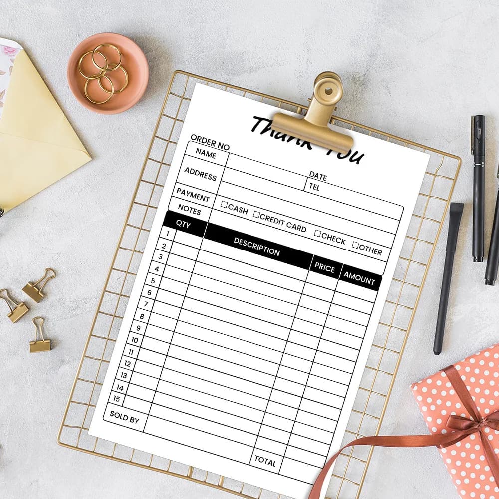 ​ كتاب إيصالات المبيعات مكون من جزأين من الكربون باللونين الأبيض والأصفر مع دعم ورقي، 100 مجموعة لكل كتاب ​ - 3