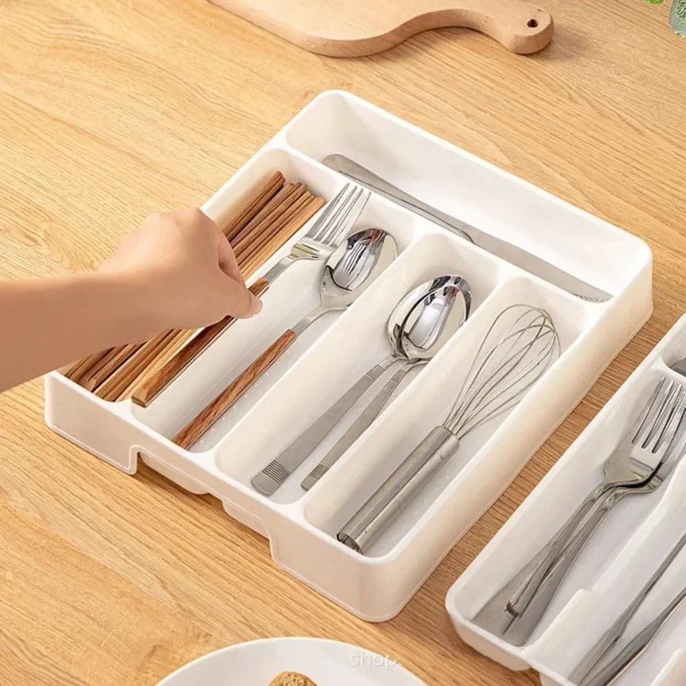 4/5 Compartments Cutlery Organizer Daily Drawer Divider Tray Rectangle Easy Clean Home Kitchen Spoon Fork Separation Box - 5
