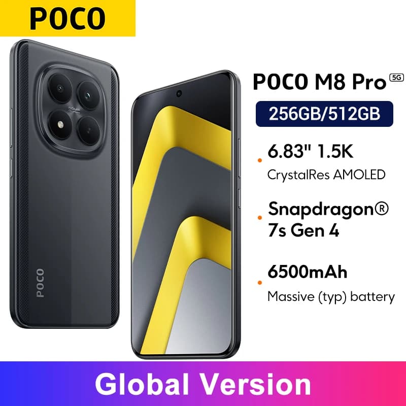 Global Version POCO M8 Pro Smartphone Snapdragon® 7s Gen 4 6.83" CrystalRes AMOLED display mobilephones 50MP main Camera