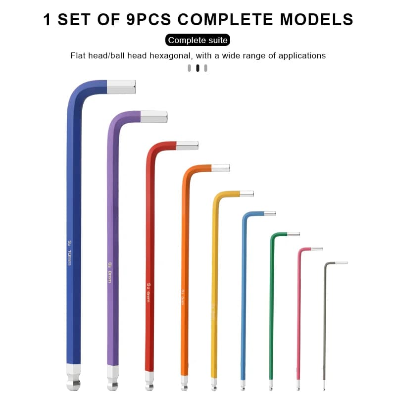 9 قطعة دراجة الداخلية سداسية وجع S2 CR-V الصلب الملونة شقة الكرة افتتاح وجع الدراجة عرافة مفتاح مجموعة 1.5/2/2.5/3/4/5/6/8/10 مللي متر - 2