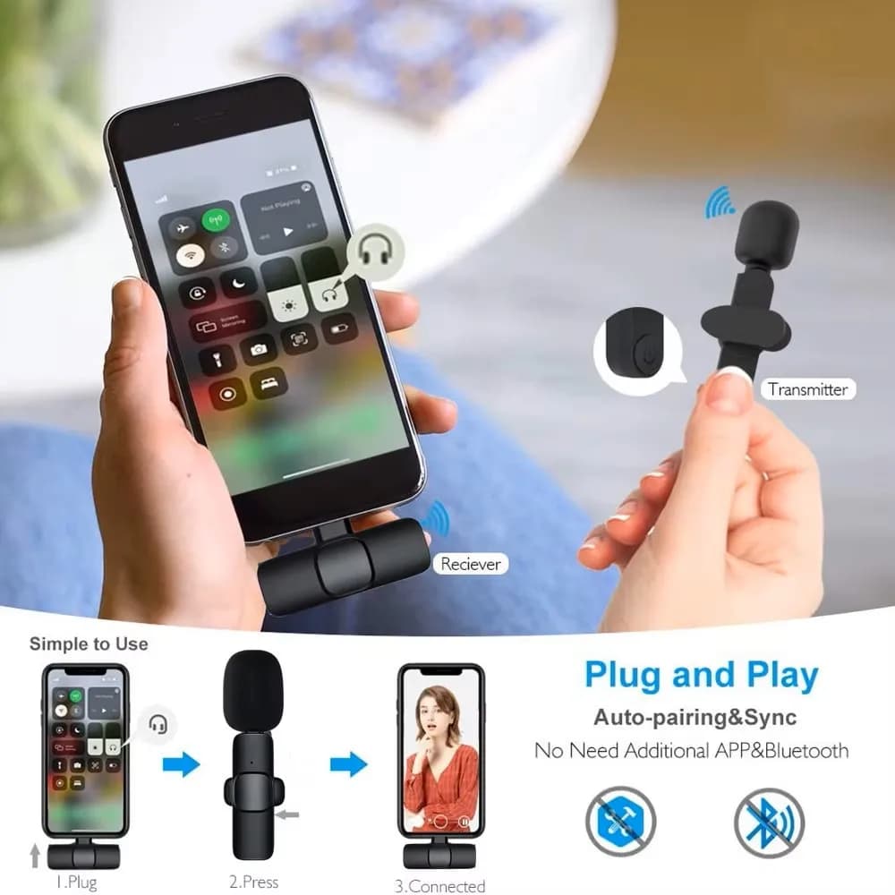 Lenovo Mini Portable Wireless Lavalier Microphone for Live Broadcast Gaming Audio Video Recording iPhone Android - 2