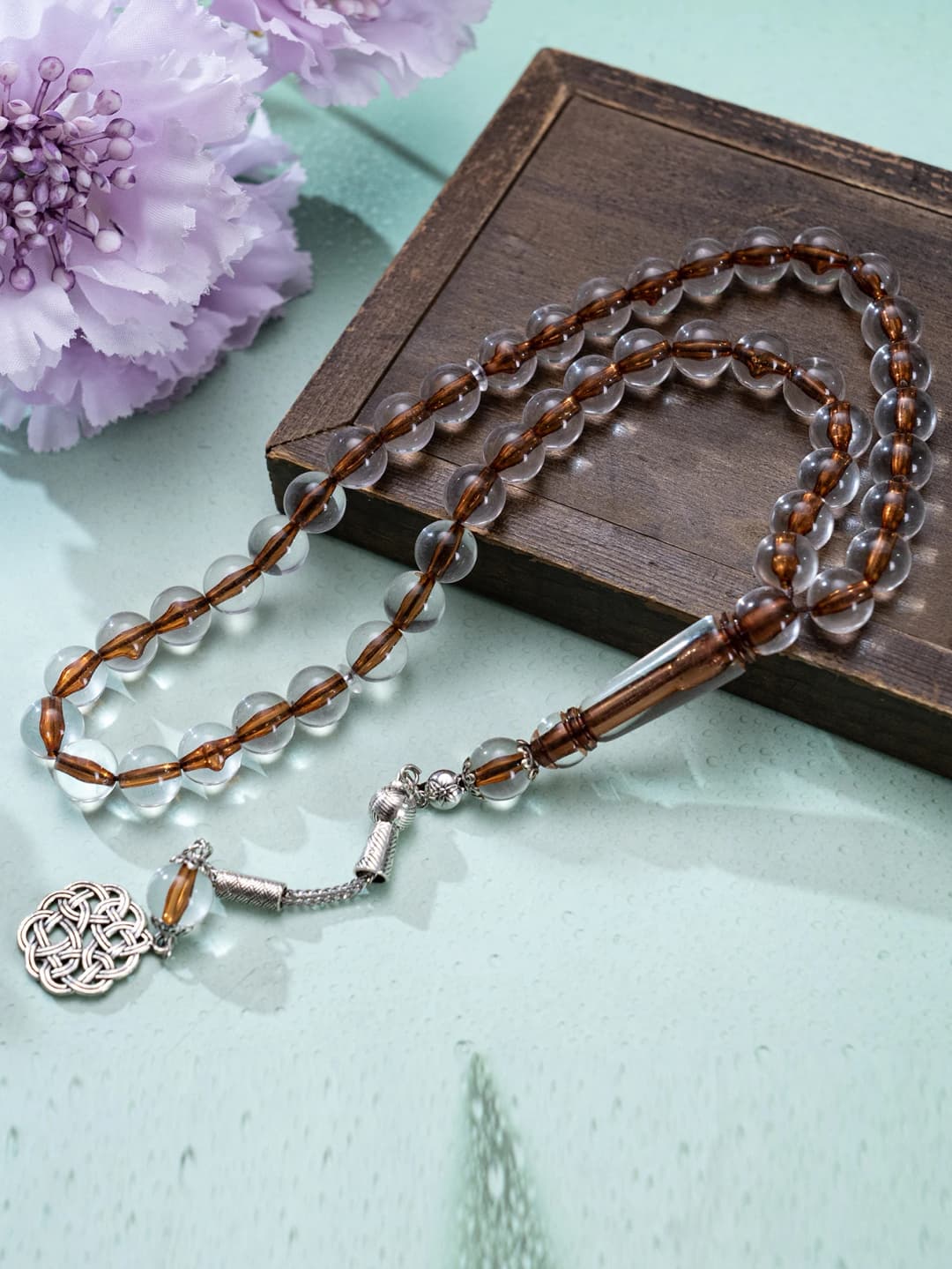 سوار تسبيح يدوي من 45 حبة، 5 ألوان اختيارية، مع قلادة بنقش عربي، هدية للعبادة الإسلامية، هدية لصديق - 5