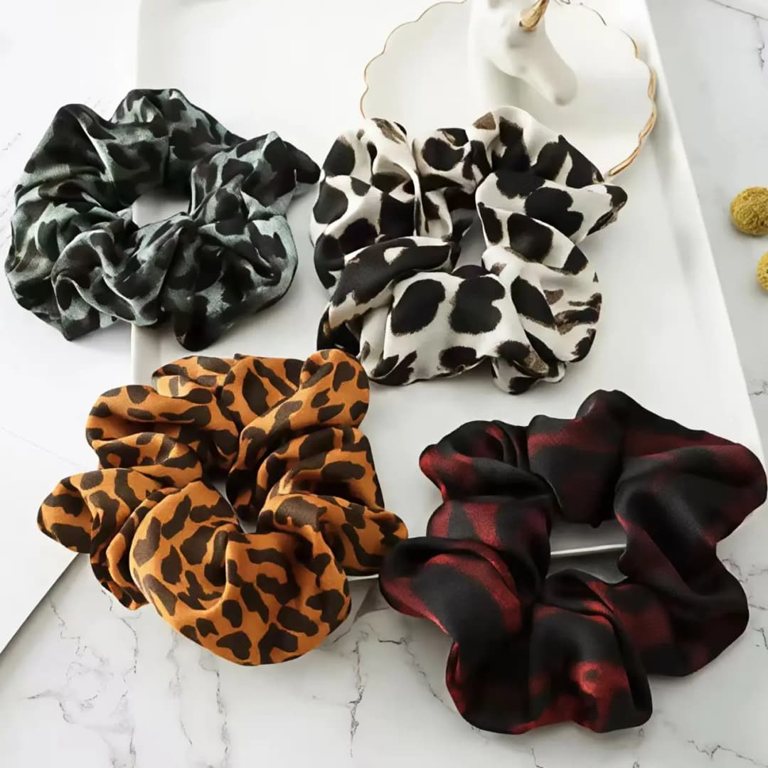 تصميم طباعة الفهد على الطراز الداخلي مع عصابات شعر منفوشة إكسسوارات شعر متنوعة مناسبة لذيل الحصان - 3