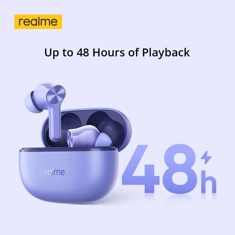 سماعات realme Buds T200 Lite TWS، مشغل باس ديناميكي 12.4 ملم، حتى 48 ساعة من التشغيل، إلغاء ضوضاء عميق بالذكاء الاصطناعي، بلوتوث 5.4 - 4