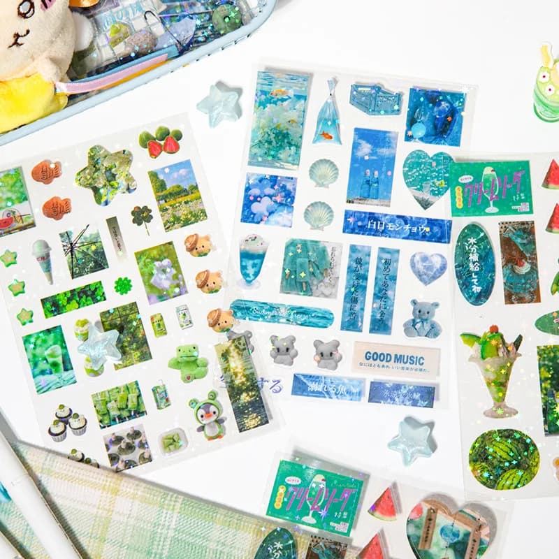 6 قطع ملصقات براقة Y2K DIY ملصقات ديكور يوميات سكرابوكينغ للهاتف كاواي ملصقات PET شفافة هدية - 5