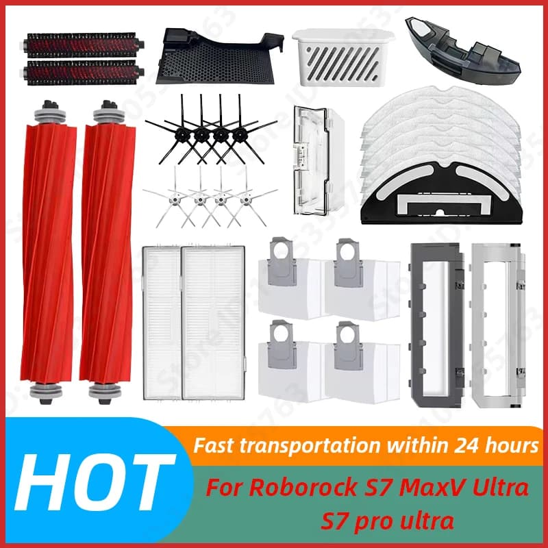 Main Side Brush Mop Hepa Filter Dust Bag Cleaning Rolling Brush Roborock S7 Maxv Ultra S7 Pro Ultra Robot Vacuum Accessories
