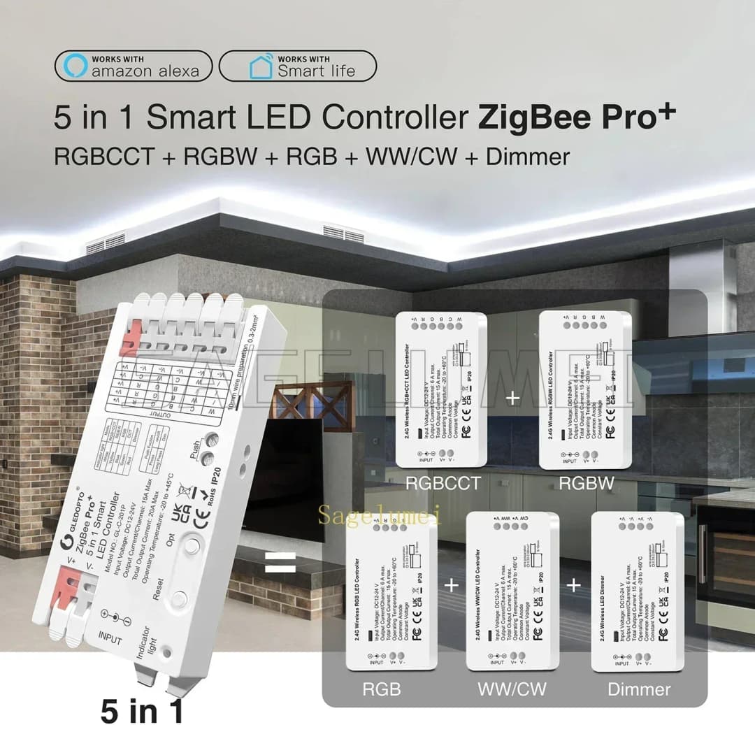GLEDOPTO GL-C-201P/202P/203P  5 in 1 ZigBee 3.0 Pro+ LED Controller RGB CCT RGBW RGBCCT Strip Light  Smart APP Voice Control - 3