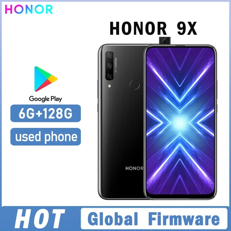 هاتف HONOR 9X مستعمل بنظام تشغيل عالمي، شاشة 6.59 بوصة، كاميرا 48 ميجابكسل، بطارية 4000 مللي أمبير، معالج Haisi Qilin 710F