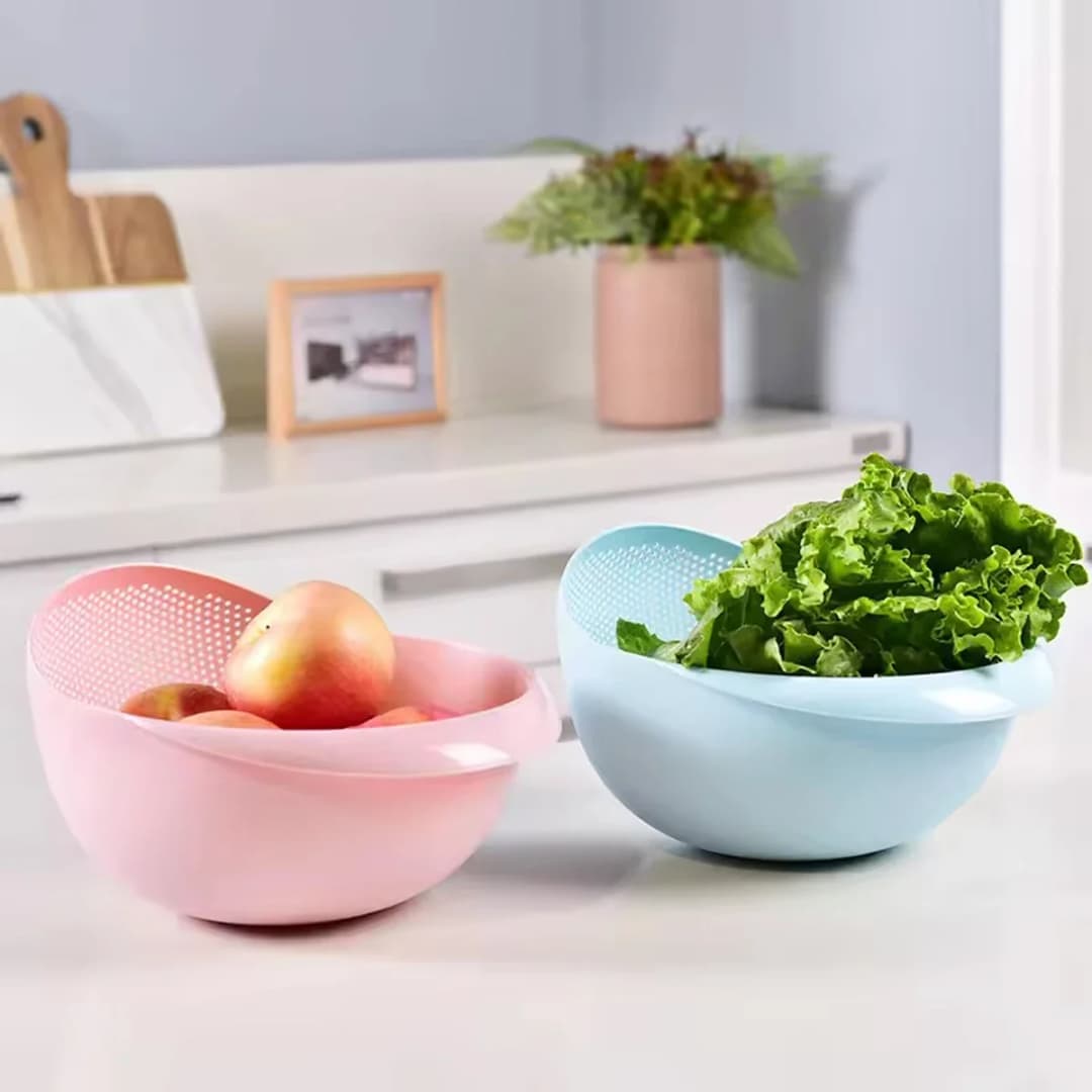 1PC- Silicone Colander Rice Bowl Drain Basket Fruit Bowl Washing Drain Basket with Handle Washing Basket Home Kitchen Organizer - 2
