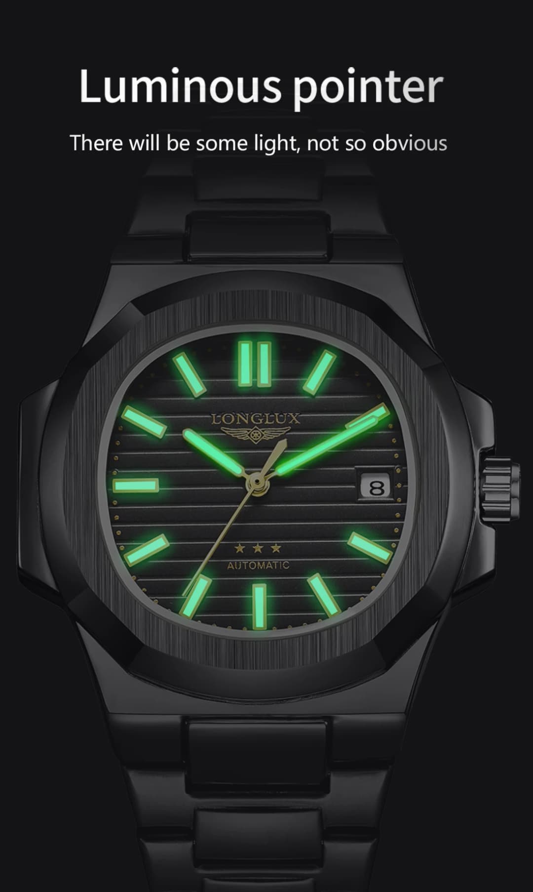 ساعة يد رجالية أوتوماتيكية من لونجلوكس، فاخرة للأعمال، ميكانيكية، مقاومة للماء، تاريخ، ستانلس ستيل، هدية مميزة - 4